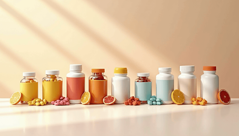 Child-friendly vitamin packaging with balanced design elements