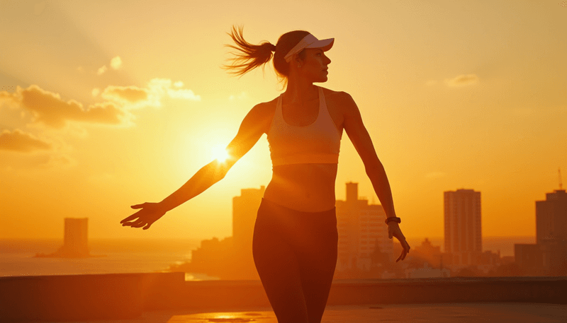 Woman confidently facing sunrise