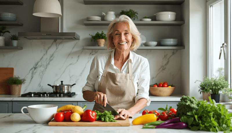 Woman preparing healthy meal in modern kitchen