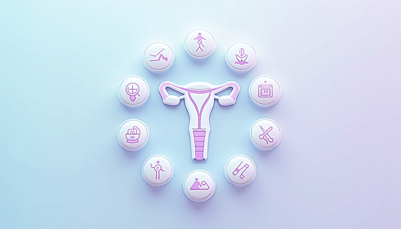 Multiple symptoms of menopause illustrated in simple icons