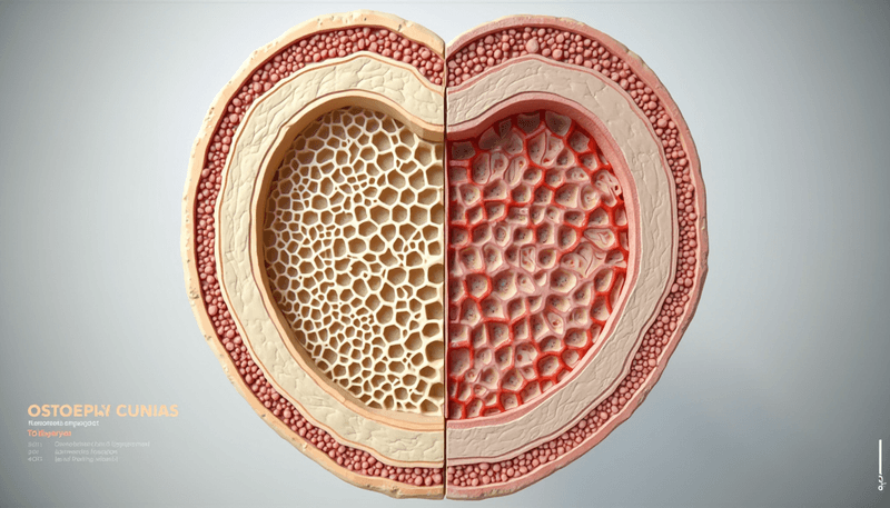 A cross section of healthy bone tissue compared to osteoporotic bone tissue