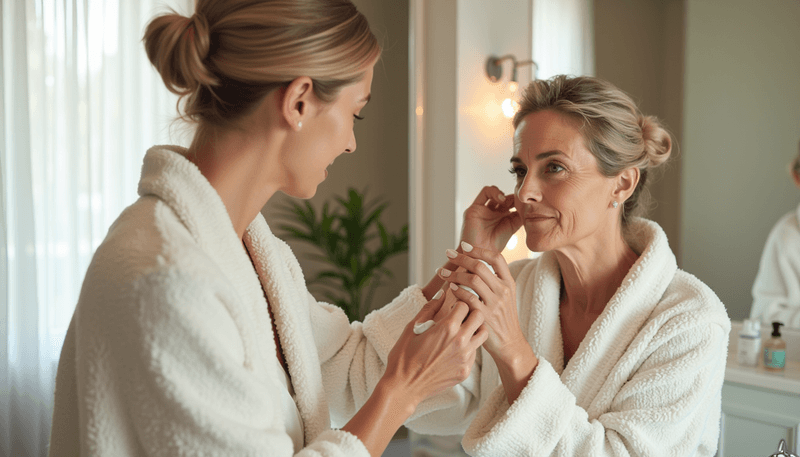 Woman applying moisturizer with gentle upward motions