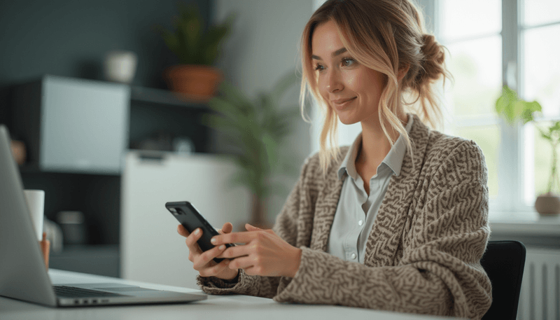 Woman using smartphone app to monitor hair growth