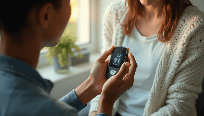 Woman measuring blood sugar levels during menopause