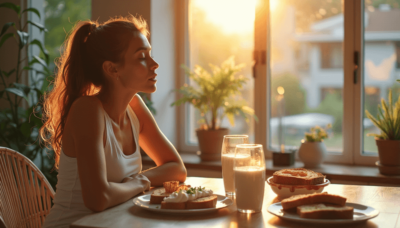 Woman enjoying a healthy breakfast with probiotic-rich foods