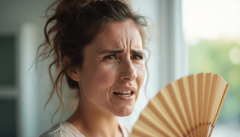 Woman fanning herself during a hot flash