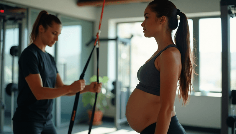 Pregnant athlete safely exercising with proper monitoring