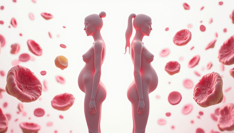 A comparison of apple and pear body shapes with blood cell illustrations