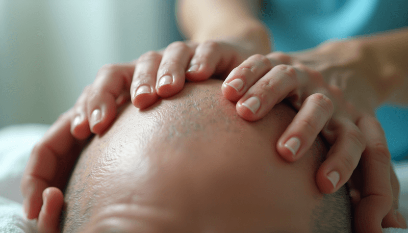 Close up of scalp massage technique demonstration