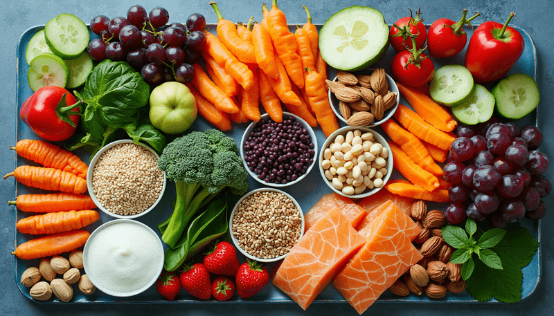 Heart-healthy food arrangement showing daily targets