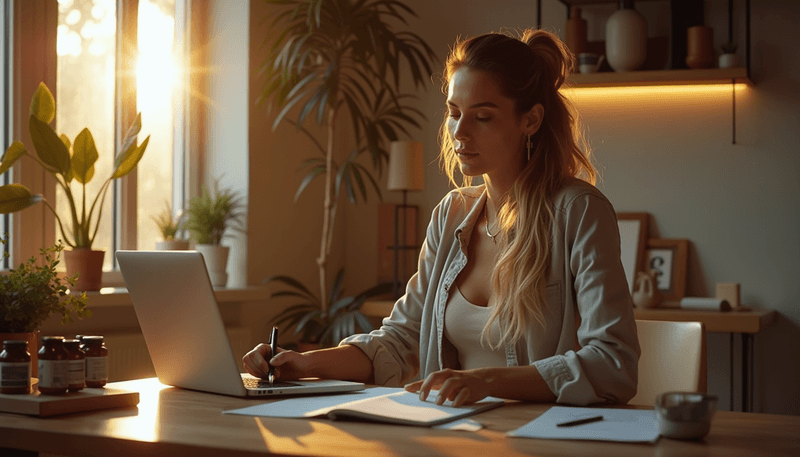 Woman taking notes about supplement research