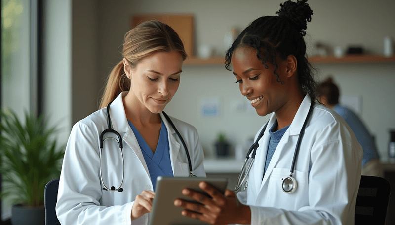 Woman discussing dietary choices with her doctor