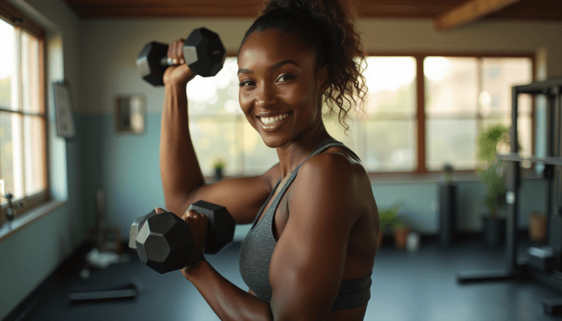 Woman doing strength training exercises at home