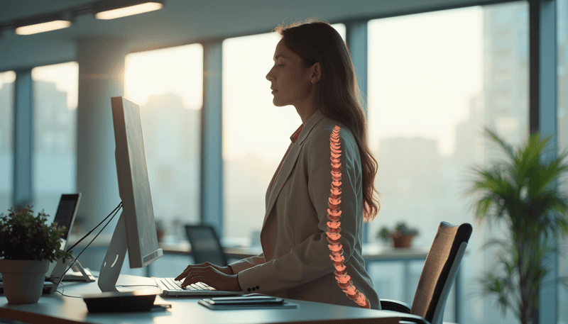 Woman demonstrating proper posture at desk