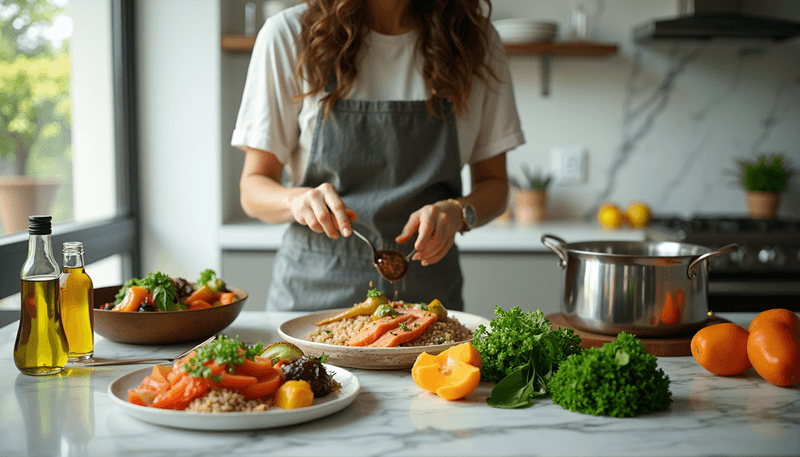 Healthy meal preparation with vegetables and lean protein