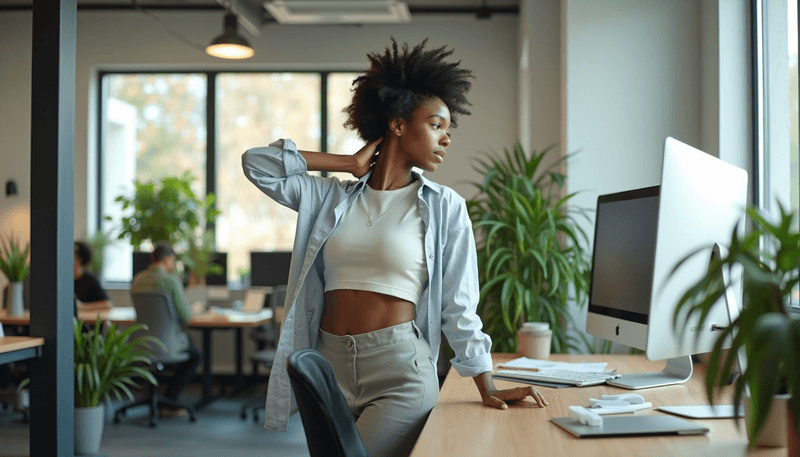 Woman doing stretches at standing desk