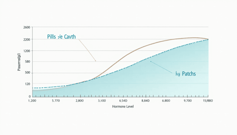 Graph showing stable hormone levels with patch vs pills