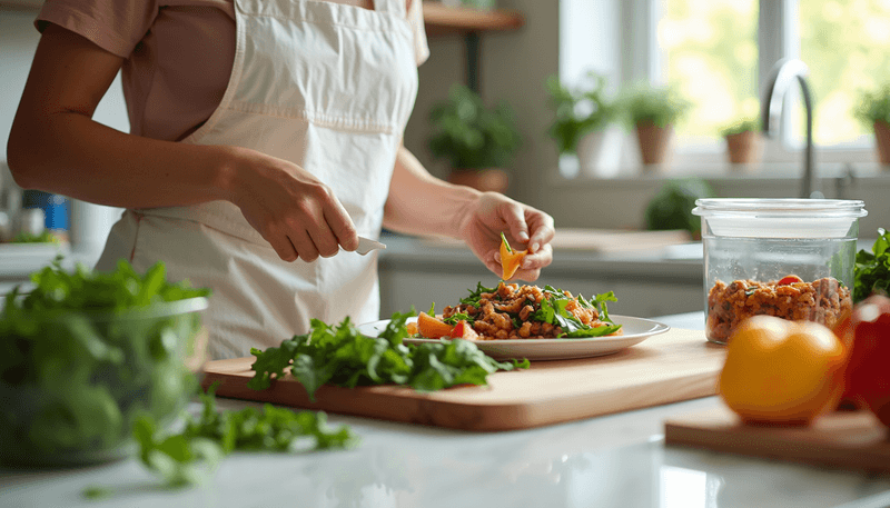 Woman preparing healthy meal in kitchen