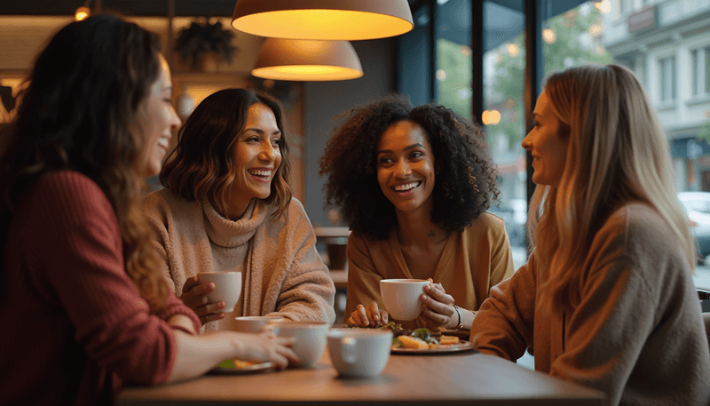 Group of women having coffee and sharing experiences