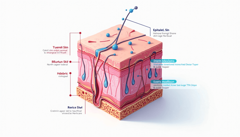 Diagram showing skin layers and hormone effects