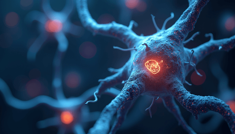 Brain cells showing inflammation and repair process after COVID infection