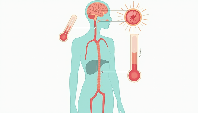 Illustration showing the biological process of a hot flash in the body