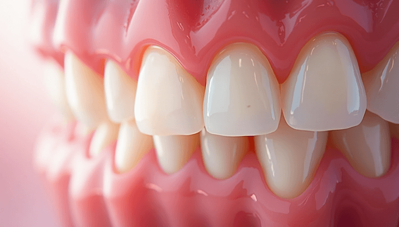 Close up of healthy pink gums showing proper oral care