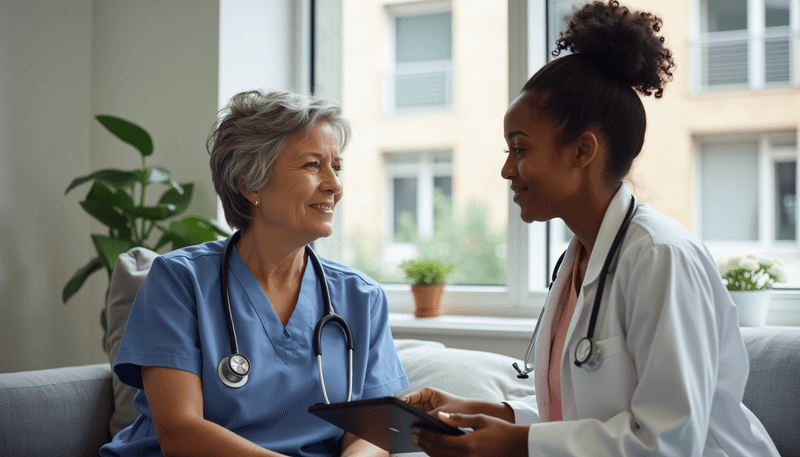 Woman discussing health concerns with doctor in a comfortable setting