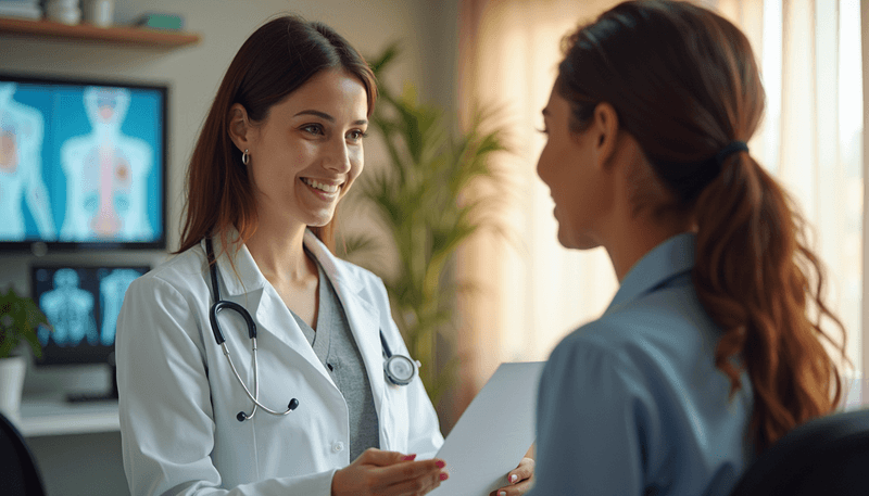 Woman discussing test results with her doctor