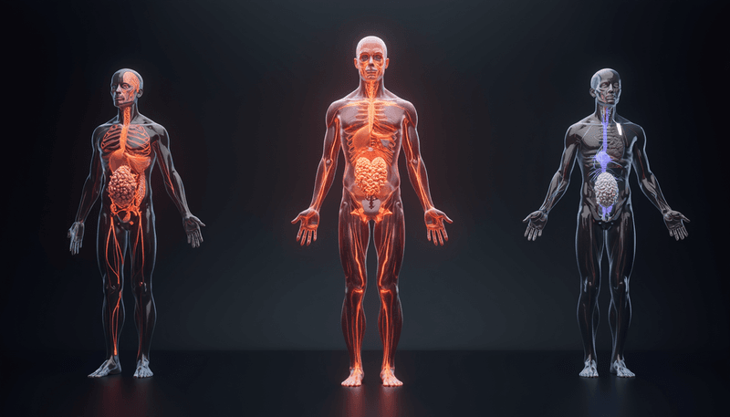 Scientific illustration of maca's effects on various body systems