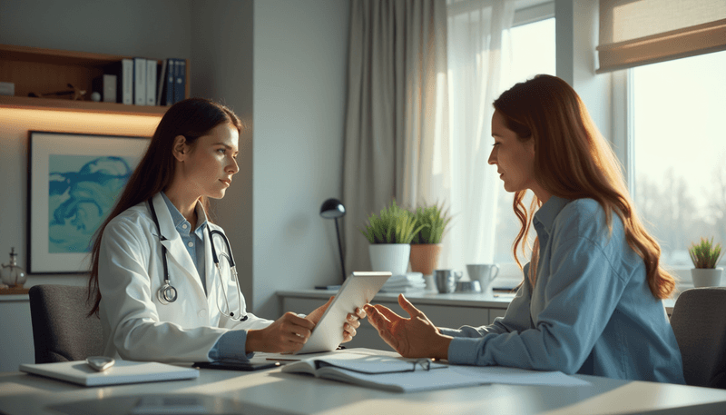 A doctor consulting with a patient in a professional medical setting