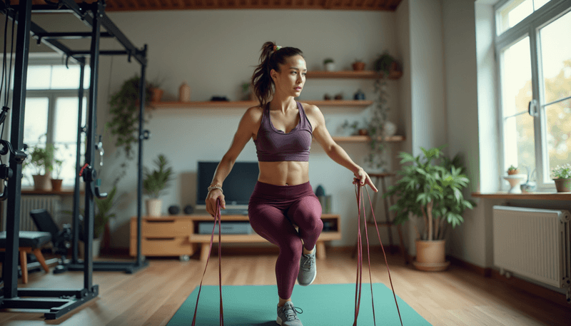 Woman performing balance exercise with resistance band