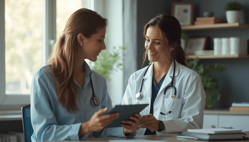 Woman discussing supplement plan with doctor