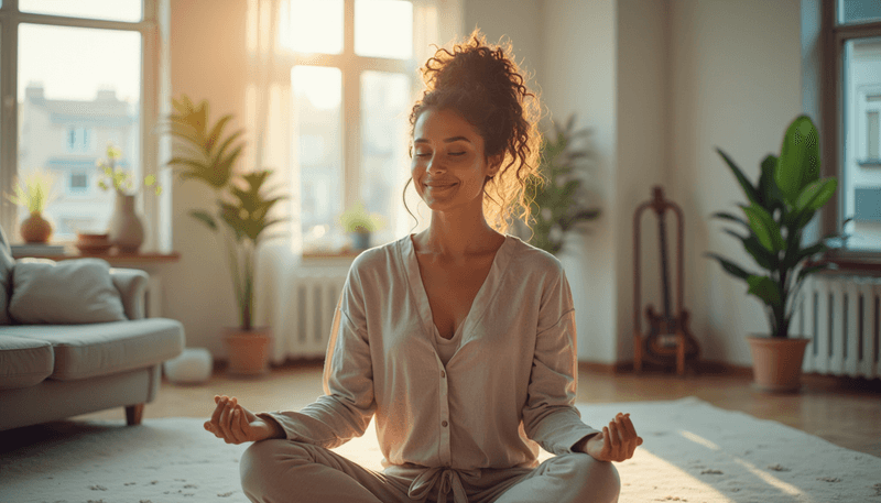 Woman feeling comfortable and relaxed during meditation