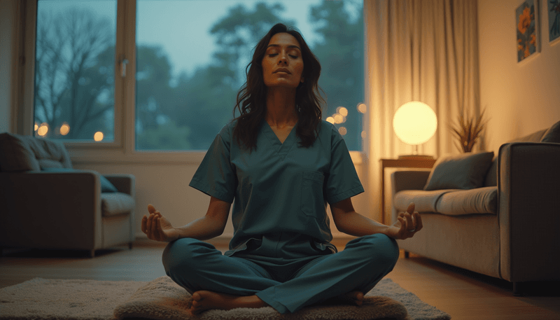 Person practicing meditation during break time