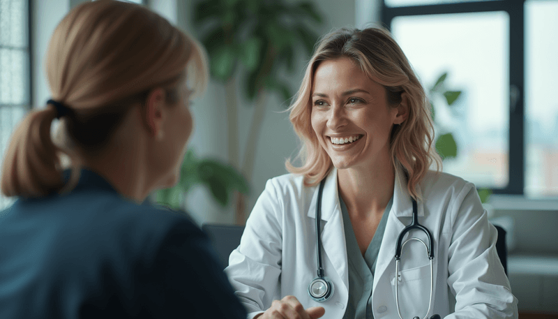 Woman consulting with healthcare provider