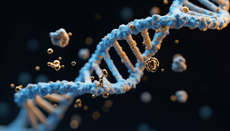 DNA double helix illustration with vitamin D molecules