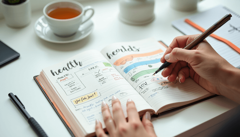 Woman writing in health journal