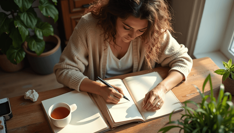 Person writing in mindfulness journal