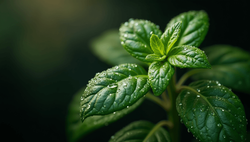 Close up of African basil leaves and flowers