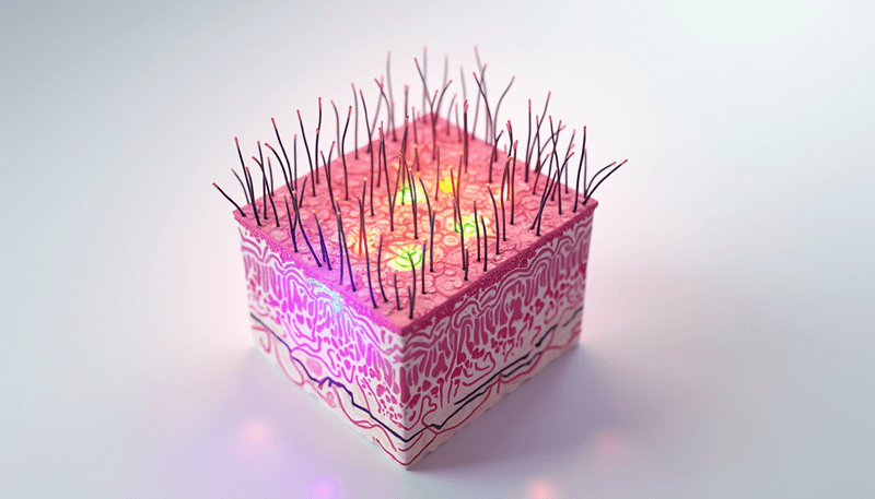 Hair follicle structure showing hormonal effects on different layers