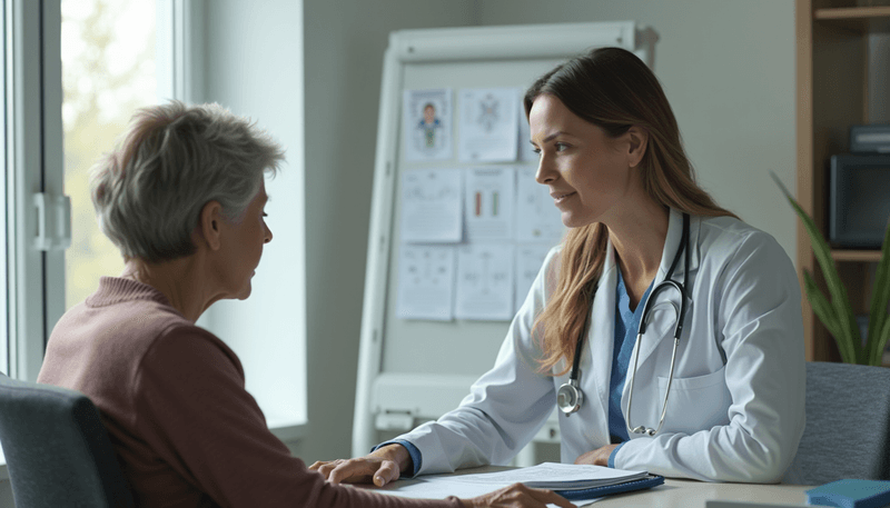 Medical professional explaining results to mature woman