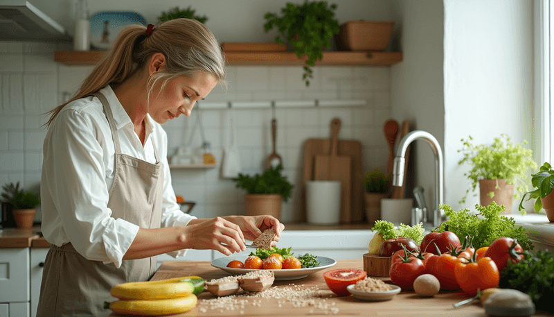 Woman learning about healthy food choices