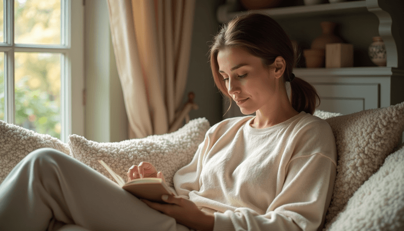 Woman relaxing in comfortable clothing