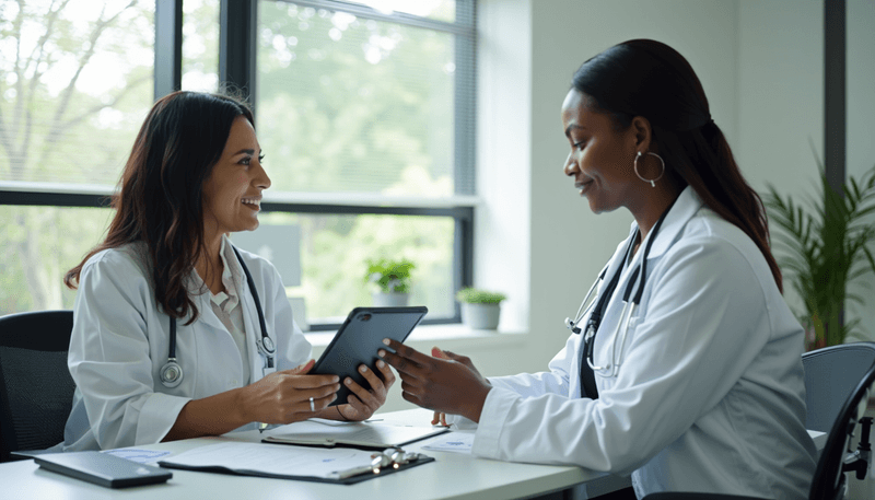 Woman discussing treatment options with doctor