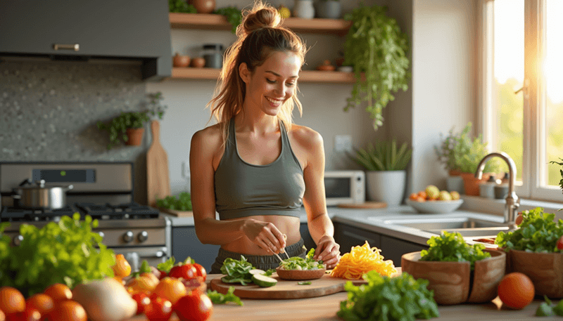 Woman preparing healthy meal with probiotic-rich ingredients