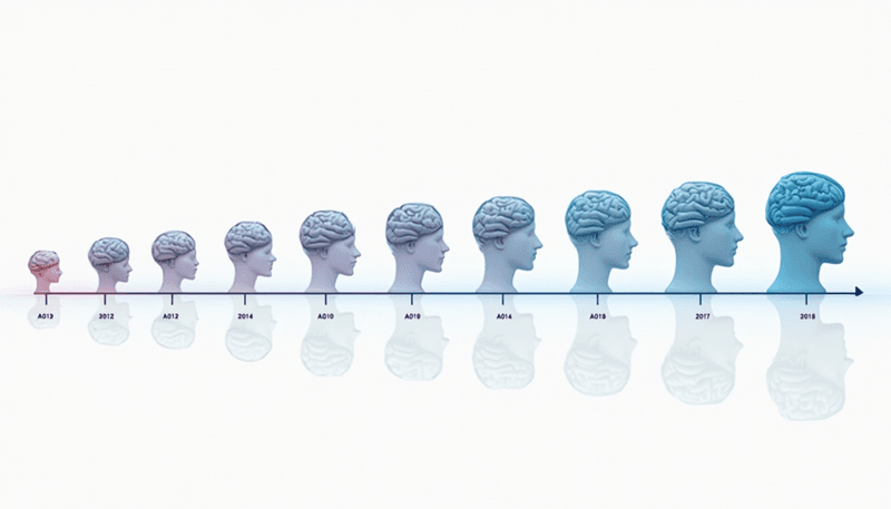 Timeline showing brain changes during different life stages