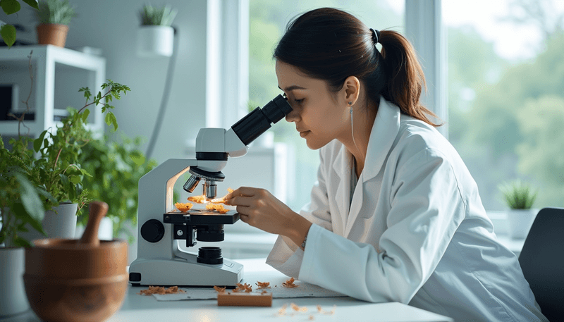 Traditional Asian herbal medicine being prepared in modern laboratory setting