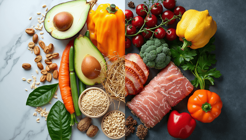 Visual comparison of healthy vs unhealthy eating patterns