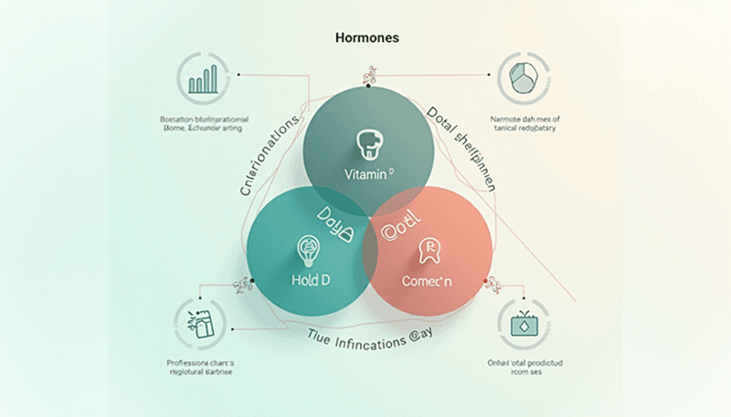 Triangle diagram showing connection between hormones vitamin D and oral health